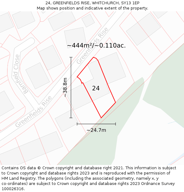 24, GREENFIELDS RISE, WHITCHURCH, SY13 1EP: Plot and title map