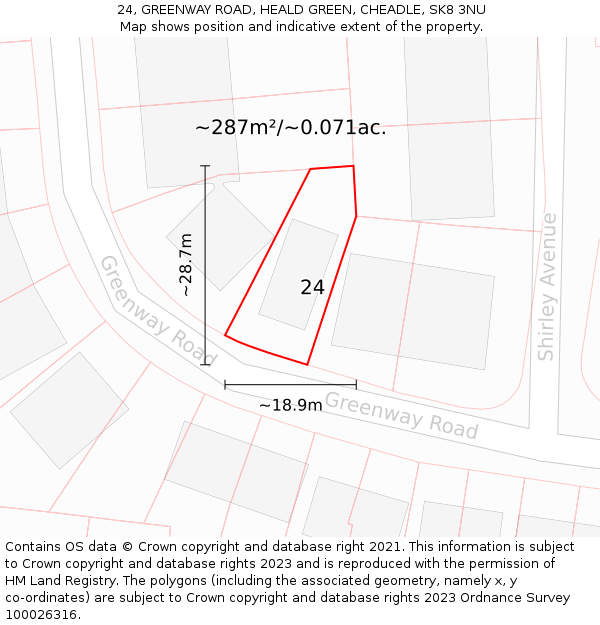 24, GREENWAY ROAD, HEALD GREEN, CHEADLE, SK8 3NU: Plot and title map