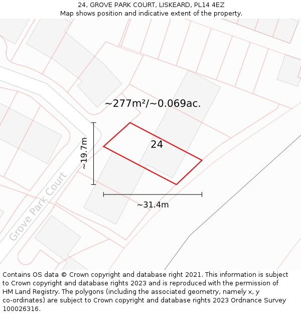 24, GROVE PARK COURT, LISKEARD, PL14 4EZ: Plot and title map