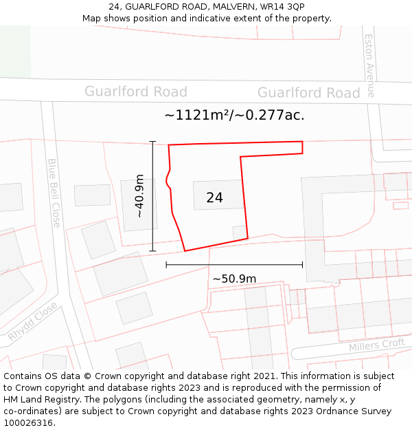 24, GUARLFORD ROAD, MALVERN, WR14 3QP: Plot and title map