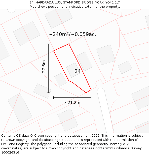 24, HARDRADA WAY, STAMFORD BRIDGE, YORK, YO41 1LT: Plot and title map