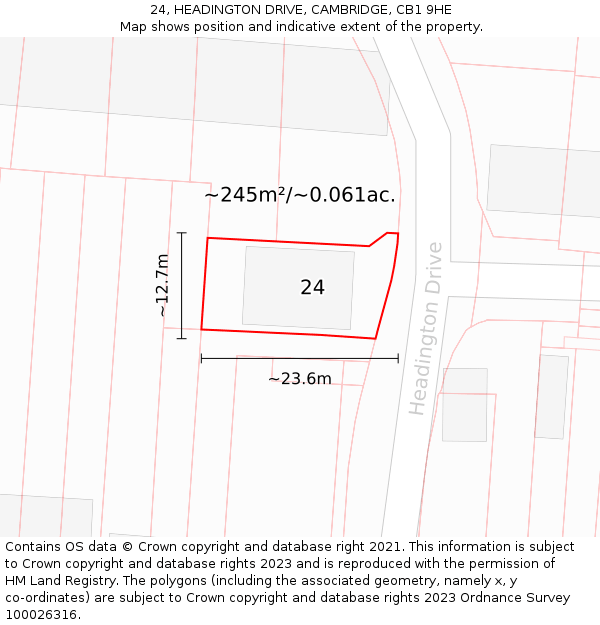 24, HEADINGTON DRIVE, CAMBRIDGE, CB1 9HE: Plot and title map