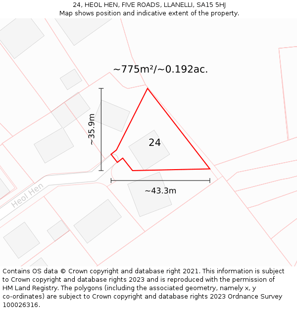 24, HEOL HEN, FIVE ROADS, LLANELLI, SA15 5HJ: Plot and title map