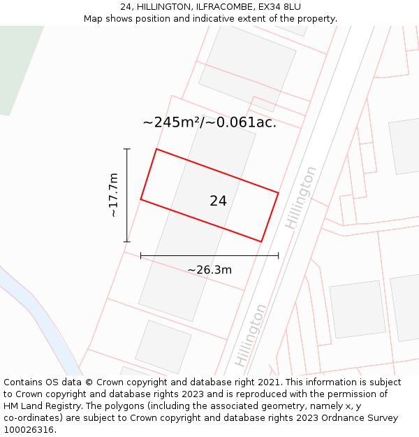 24, HILLINGTON, ILFRACOMBE, EX34 8LU: Plot and title map