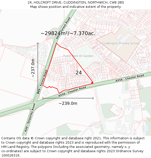 24, HOLCROFT DRIVE, CUDDINGTON, NORTHWICH, CW8 2BS: Plot and title map