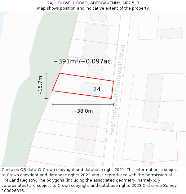 24, HOLYWELL ROAD, ABERGAVENNY, NP7 5LR: Plot and title map