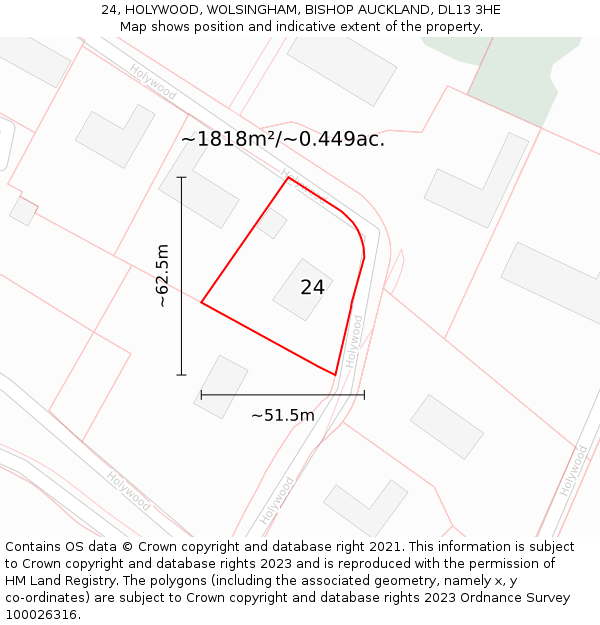 24, HOLYWOOD, WOLSINGHAM, BISHOP AUCKLAND, DL13 3HE: Plot and title map