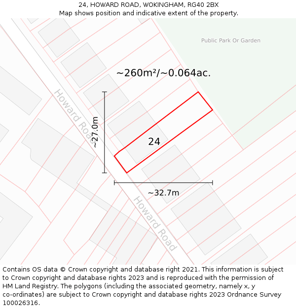 24, HOWARD ROAD, WOKINGHAM, RG40 2BX: Plot and title map