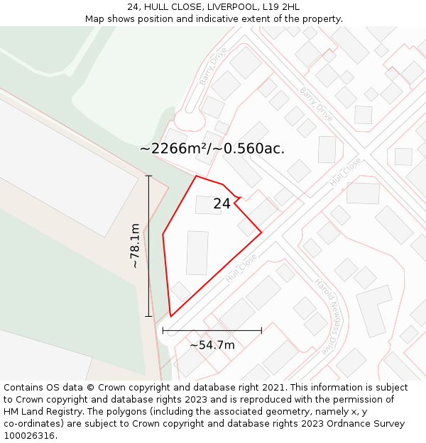 24, HULL CLOSE, LIVERPOOL, L19 2HL: Plot and title map