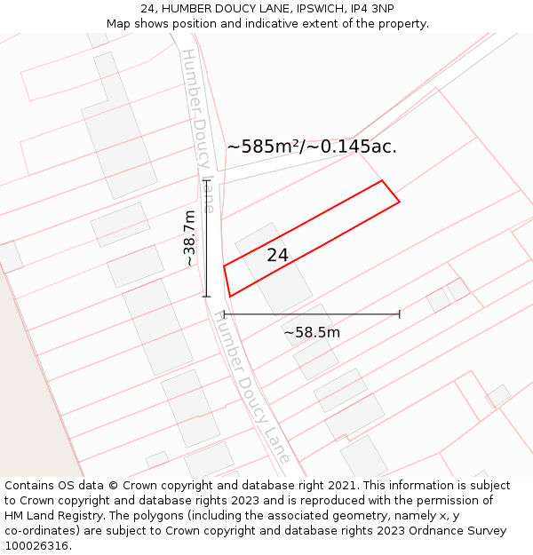 24, HUMBER DOUCY LANE, IPSWICH, IP4 3NP: Plot and title map