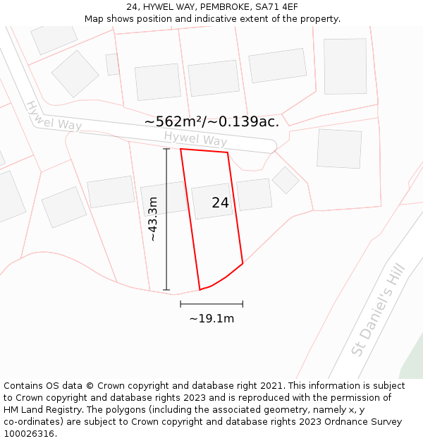 24, HYWEL WAY, PEMBROKE, SA71 4EF: Plot and title map