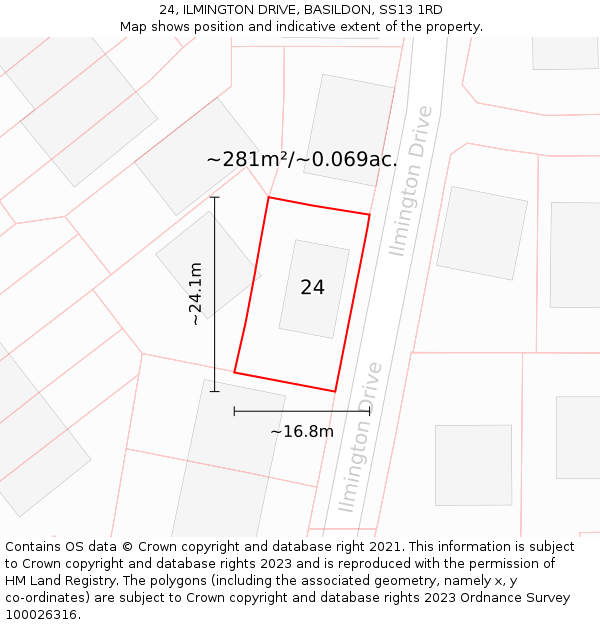 24, ILMINGTON DRIVE, BASILDON, SS13 1RD: Plot and title map