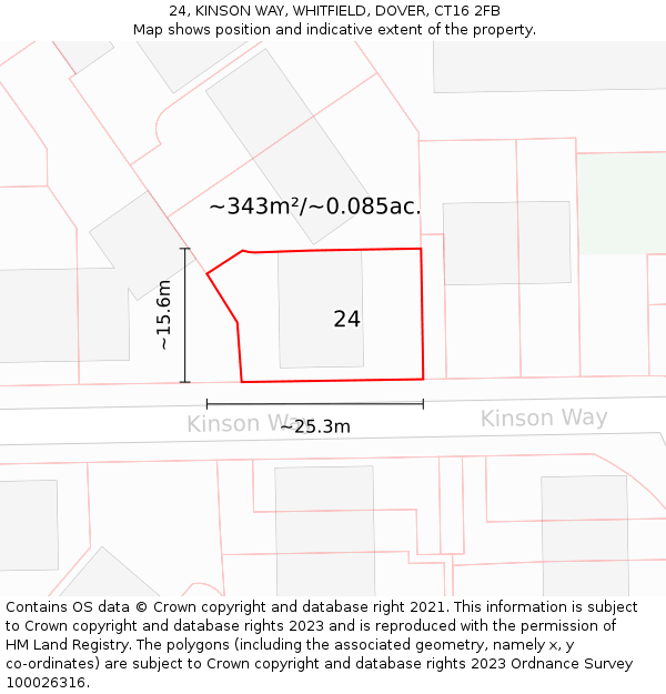 24, KINSON WAY, WHITFIELD, DOVER, CT16 2FB: Plot and title map