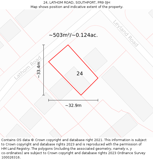 24, LATHOM ROAD, SOUTHPORT, PR9 0JH: Plot and title map