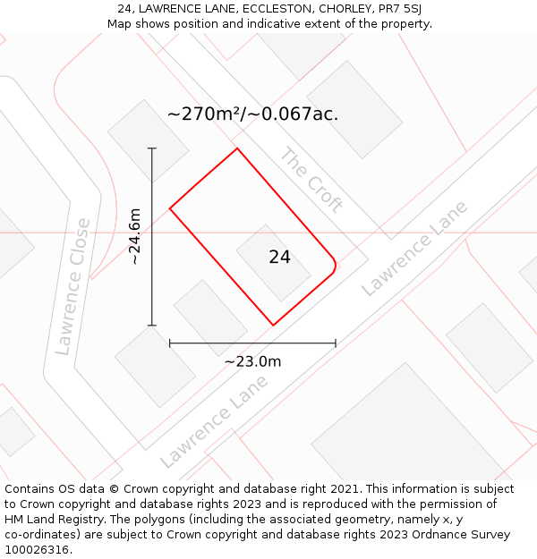 24, LAWRENCE LANE, ECCLESTON, CHORLEY, PR7 5SJ: Plot and title map