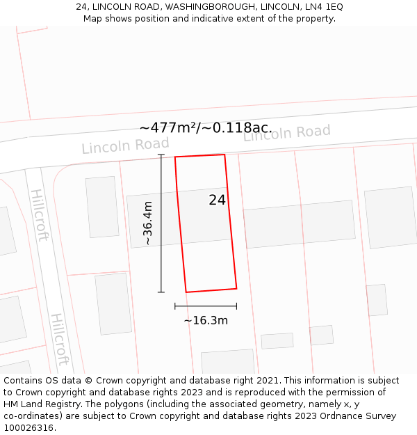 24, LINCOLN ROAD, WASHINGBOROUGH, LINCOLN, LN4 1EQ: Plot and title map