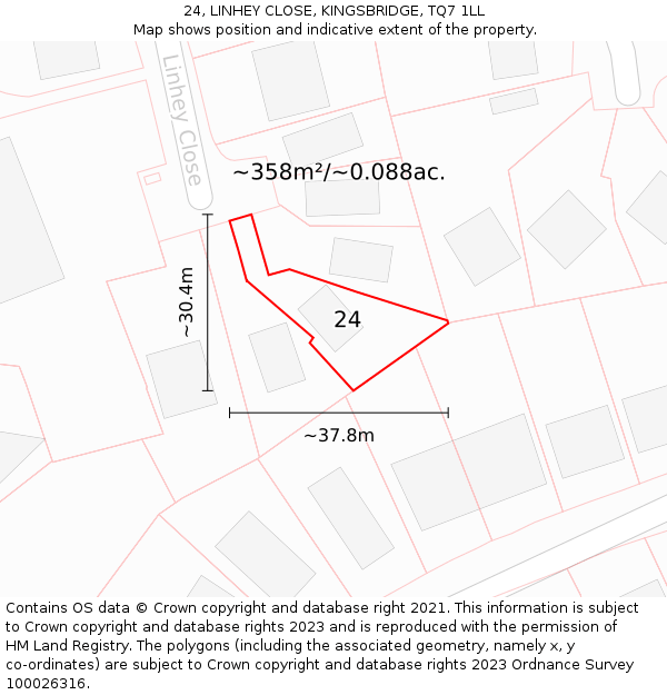 24, LINHEY CLOSE, KINGSBRIDGE, TQ7 1LL: Plot and title map