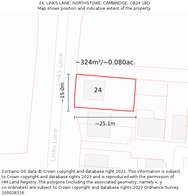 24, LINKS LANE, NORTHSTOWE, CAMBRIDGE, CB24 1BD: Plot and title map