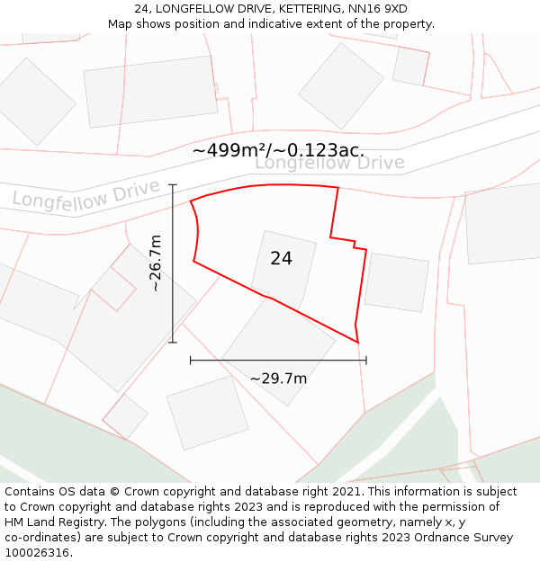 24, LONGFELLOW DRIVE, KETTERING, NN16 9XD: Plot and title map