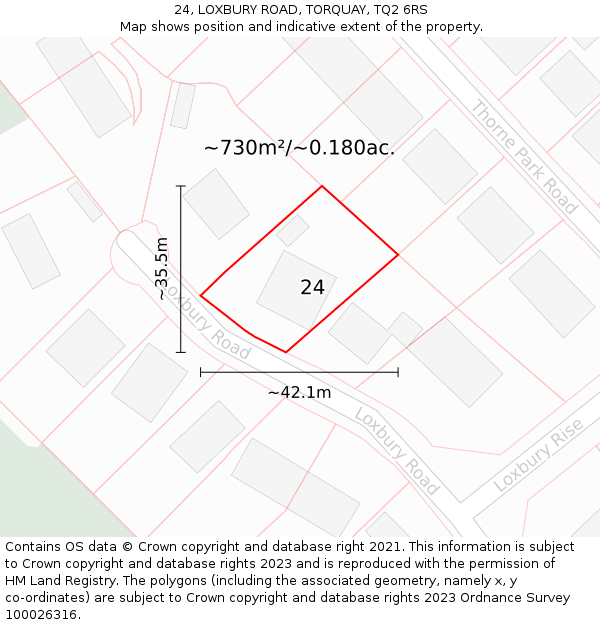 24, LOXBURY ROAD, TORQUAY, TQ2 6RS: Plot and title map