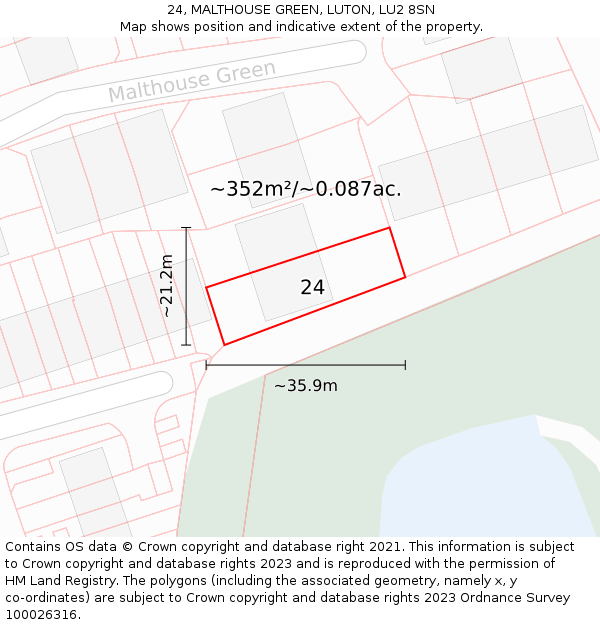 24, MALTHOUSE GREEN, LUTON, LU2 8SN: Plot and title map