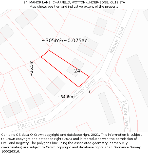 24, MANOR LANE, CHARFIELD, WOTTON-UNDER-EDGE, GL12 8TA: Plot and title map