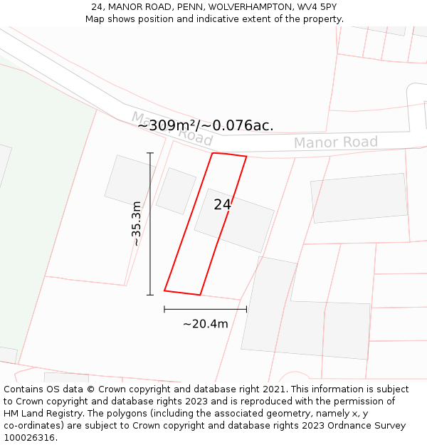 24, MANOR ROAD, PENN, WOLVERHAMPTON, WV4 5PY: Plot and title map