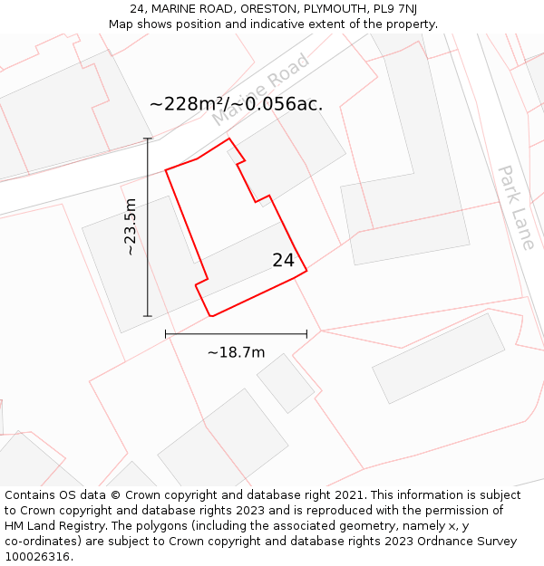 24, MARINE ROAD, ORESTON, PLYMOUTH, PL9 7NJ: Plot and title map