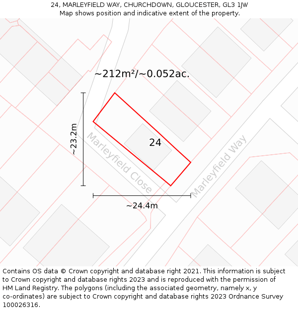 24, MARLEYFIELD WAY, CHURCHDOWN, GLOUCESTER, GL3 1JW: Plot and title map