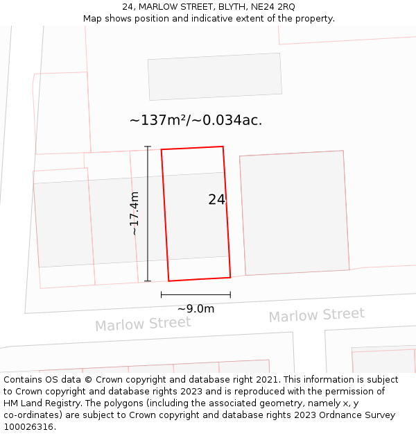 24, MARLOW STREET, BLYTH, NE24 2RQ: Plot and title map