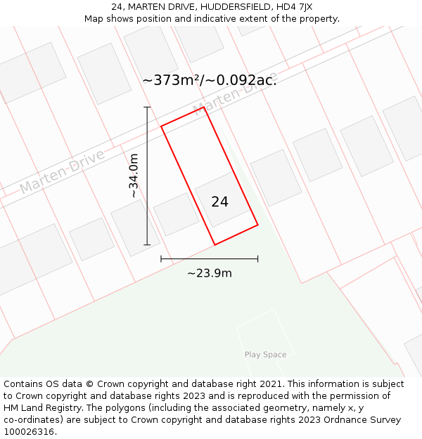 24, MARTEN DRIVE, HUDDERSFIELD, HD4 7JX: Plot and title map