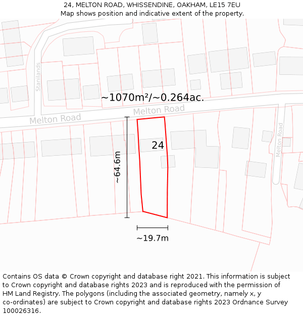 24, MELTON ROAD, WHISSENDINE, OAKHAM, LE15 7EU: Plot and title map