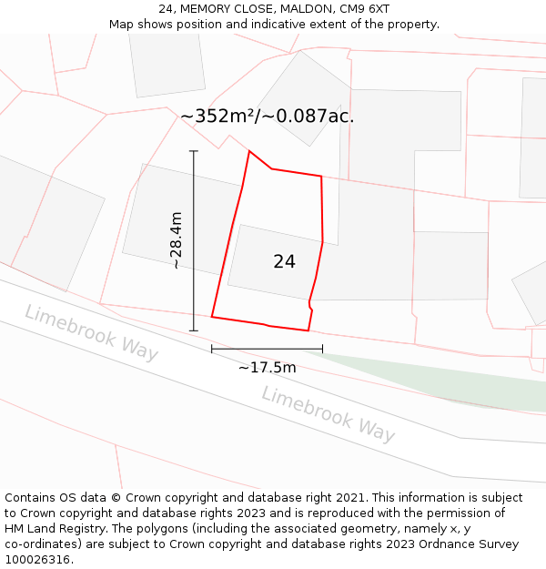 24, MEMORY CLOSE, MALDON, CM9 6XT: Plot and title map