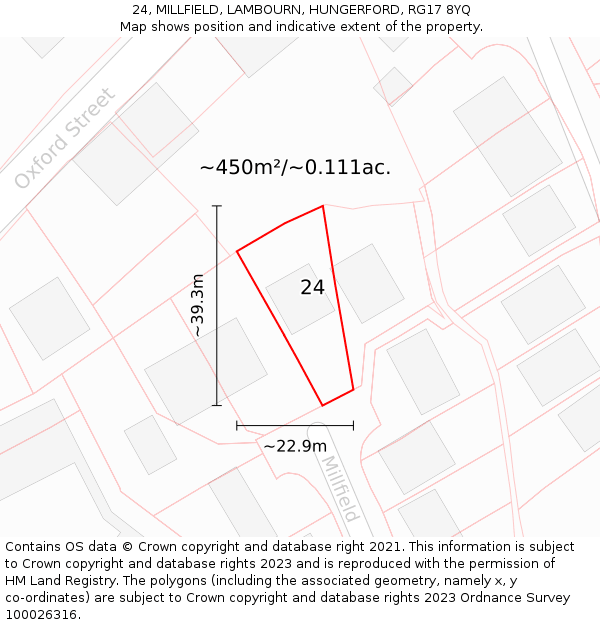 24, MILLFIELD, LAMBOURN, HUNGERFORD, RG17 8YQ: Plot and title map