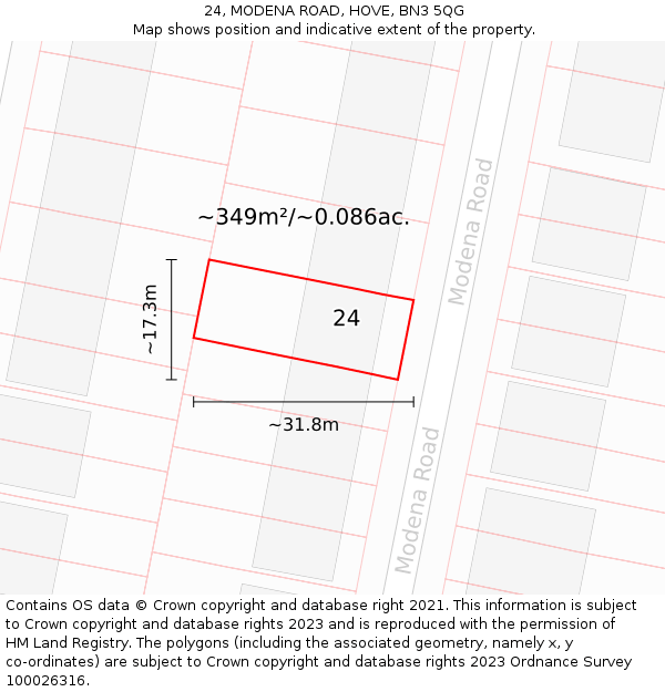 24, MODENA ROAD, HOVE, BN3 5QG: Plot and title map