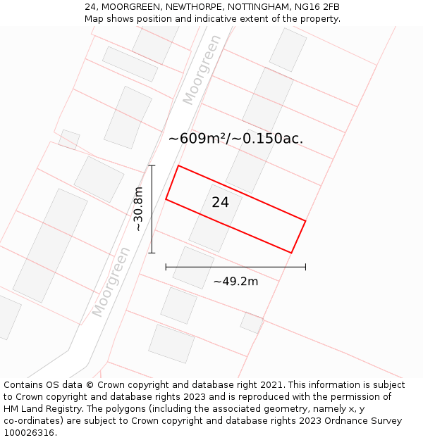 24, MOORGREEN, NEWTHORPE, NOTTINGHAM, NG16 2FB: Plot and title map