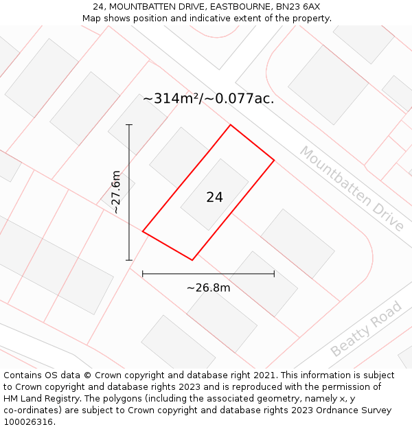 24, MOUNTBATTEN DRIVE, EASTBOURNE, BN23 6AX: Plot and title map