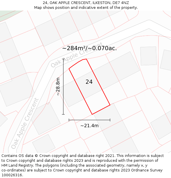 24, OAK APPLE CRESCENT, ILKESTON, DE7 4NZ: Plot and title map