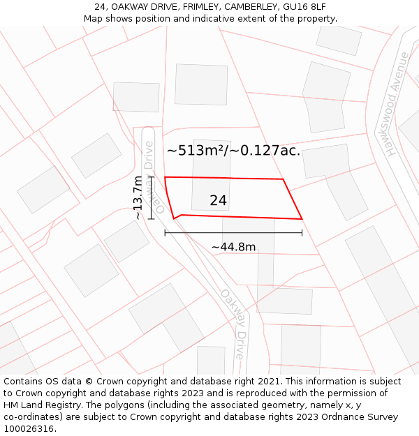 24, OAKWAY DRIVE, FRIMLEY, CAMBERLEY, GU16 8LF: Plot and title map