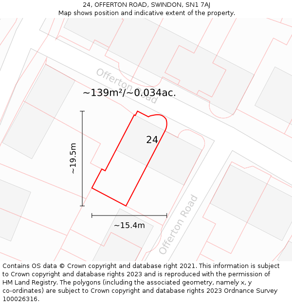 24, OFFERTON ROAD, SWINDON, SN1 7AJ: Plot and title map