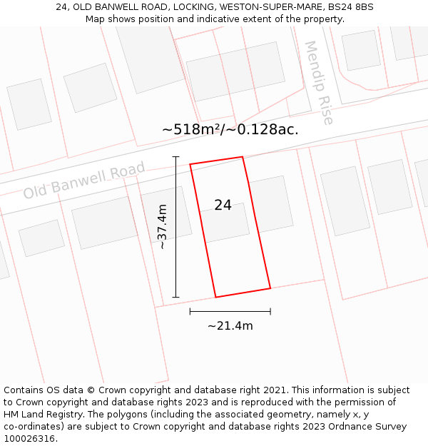 24, OLD BANWELL ROAD, LOCKING, WESTON-SUPER-MARE, BS24 8BS: Plot and title map