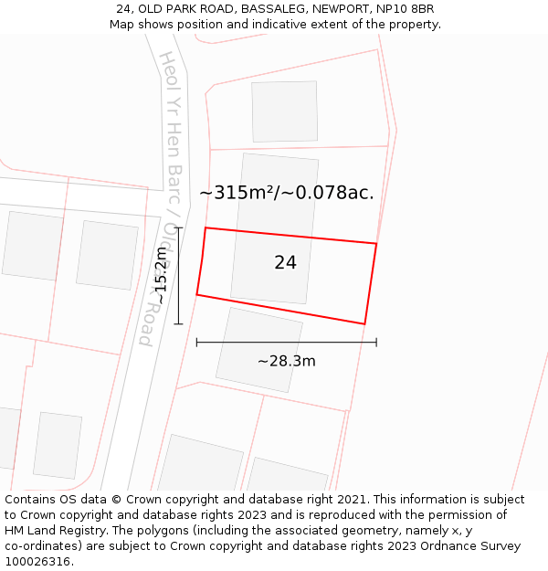 24, OLD PARK ROAD, BASSALEG, NEWPORT, NP10 8BR: Plot and title map