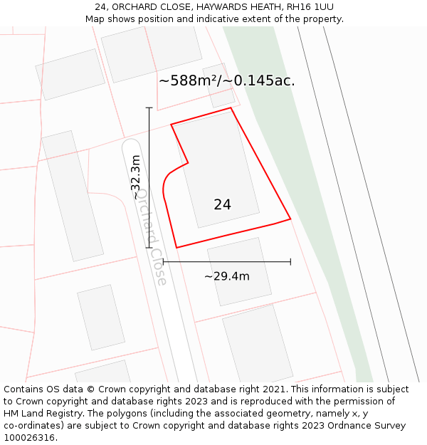 24, ORCHARD CLOSE, HAYWARDS HEATH, RH16 1UU: Plot and title map