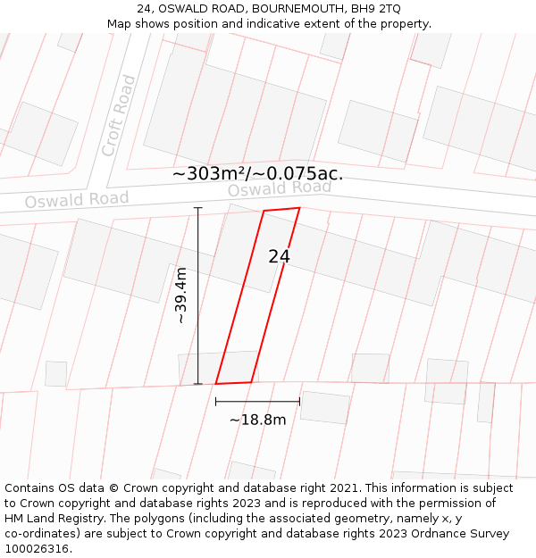 24, OSWALD ROAD, BOURNEMOUTH, BH9 2TQ: Plot and title map