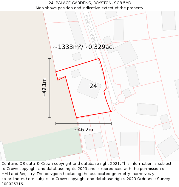 24, PALACE GARDENS, ROYSTON, SG8 5AD: Plot and title map