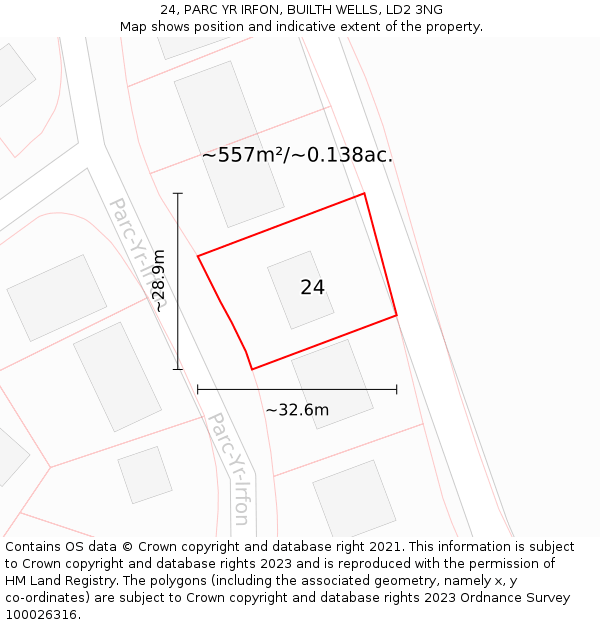 24, PARC YR IRFON, BUILTH WELLS, LD2 3NG: Plot and title map