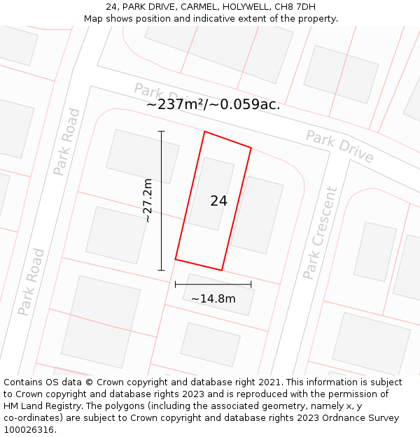 24, PARK DRIVE, CARMEL, HOLYWELL, CH8 7DH: Plot and title map