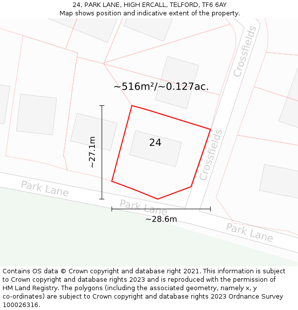 24, PARK LANE, HIGH ERCALL, TELFORD, TF6 6AY: Plot and title map