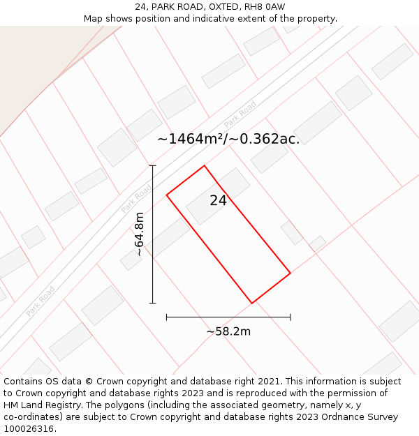 24, PARK ROAD, OXTED, RH8 0AW: Plot and title map