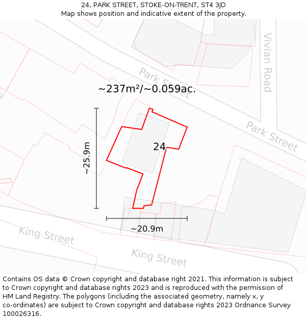 24, PARK STREET, STOKE-ON-TRENT, ST4 3JD: Plot and title map